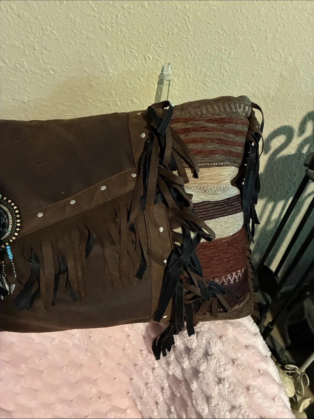 Fringed Southwestern Accent Pillow in Brown
